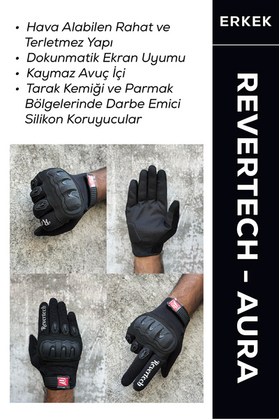 MOTOKIT Revertech Aura Siyah - Dokunmatik Ekran Uyumlu Erkek Motosiklet Eldiv...