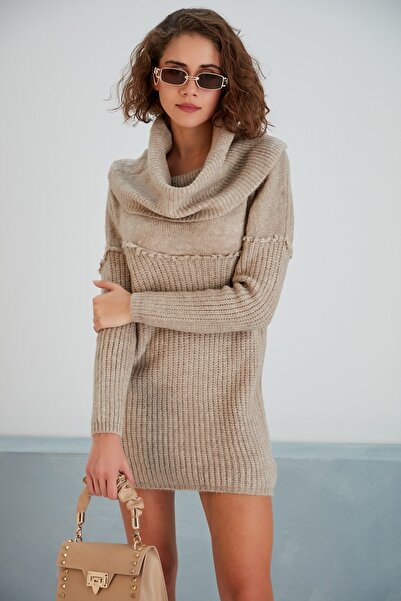 MAMAYAGA Дамска спортна стилна плетена туника с яка и ресни