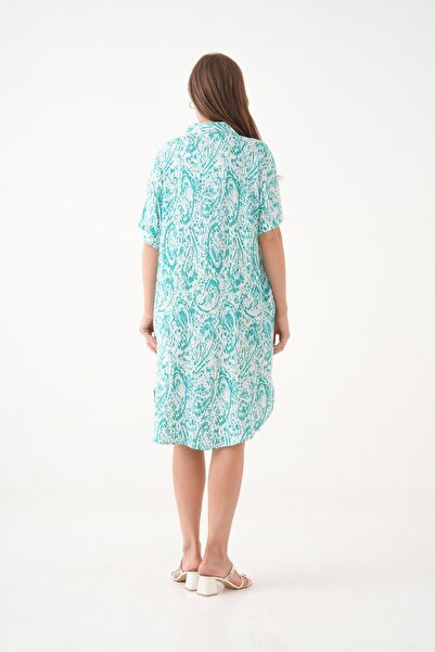 MAMAYAGA Women's Shirt Collar Front Button Short Sleeve Summer Print Plus Size Curve Summer Woven Dress