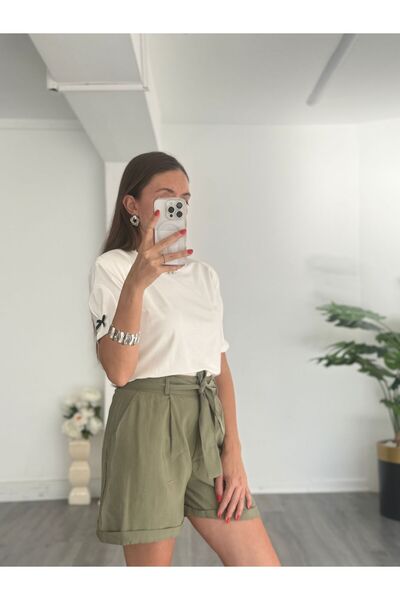 BETULAKSUBUTİK Modal Fabric Belted Shorts