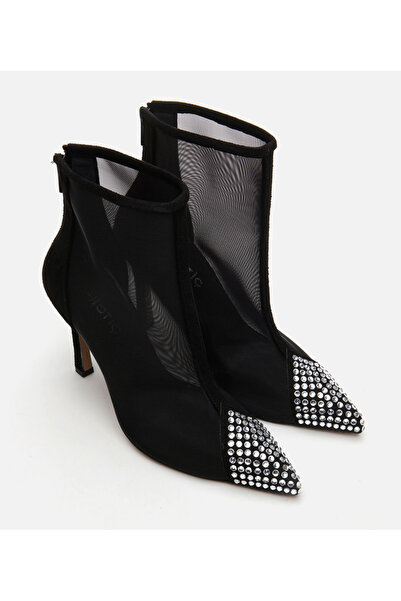 Hotiç Kadın Siyah Tül/Taş Detaylı Topuklu Bot