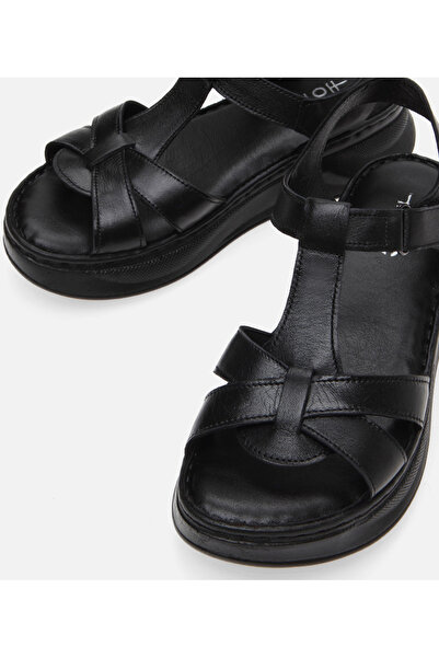 Hotiç Women's Leather Black Flat Sandals