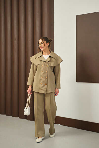 LOCCO Set dublu verde pentru femei - cu buton frontal și detaliu pentru țevi