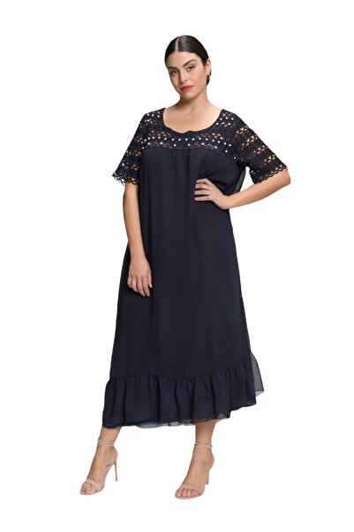 MAMAYAGA Γυναικείο φόρεμα σιφόν βισκόζης με δαντέλα και μαργαριτάρι με λεπτομ...