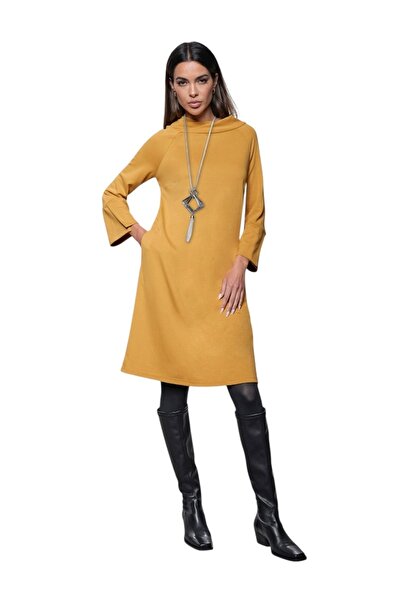 MAMAYAGA Γυναικείο γιακά με τριών τετάρτων μανίκι ίσιο κομμένο αθλητικό κομψό φόρεμα βισκόζης