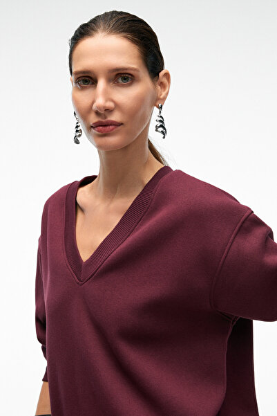 GRIMELANGE Arinel Women's V-Neck Regular Fit Burgundy Sweatshirt