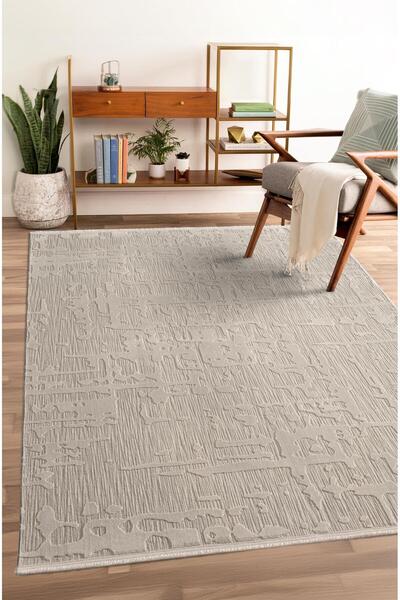 Cotto Home Tablo TL010A Gri Halı Geometrik Desen Antialerjik Pamuk Taban Yıka...