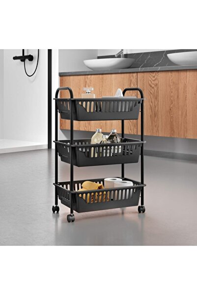 Metaltex سلة تخزين متعددة الأغراض بثلاث طبقات من أوسلو - عربة دوارة بعجلات دو...