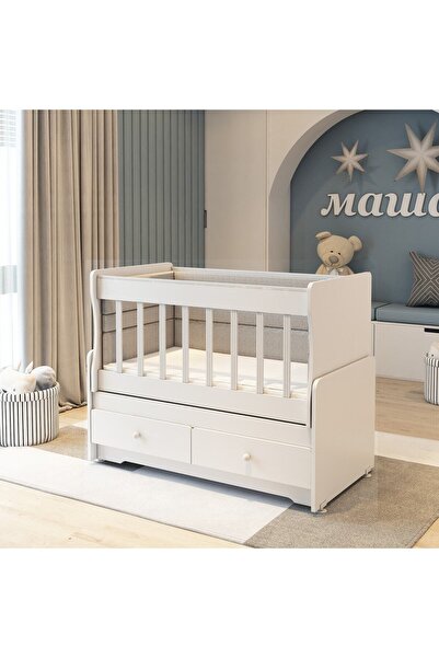 Patiko Furniture Swing 2 Çekmeceli Mdf Çıtalı Beşik (60x120)