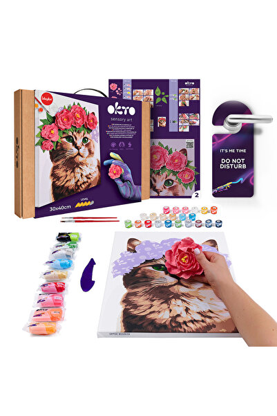 OKTO Kit de pictură Okto, Pisică cu flori, 30x40 cm, 12+ ani