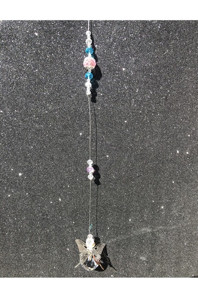 Bozy Suncatcher Kelebek Kanatlı Metal Asma Süslü -Renkli Boncuklu Kristal, Gü...