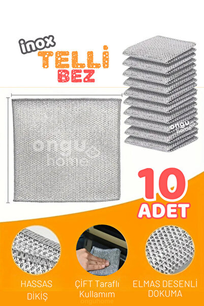 ongu home 10 Adet Inox Telli Bulaşık Bezi Mutfak Banyo Bezi Kir Pas Sökücü Te...