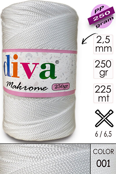 Diva İplik Поліп Макроме 250 г 01 Білий