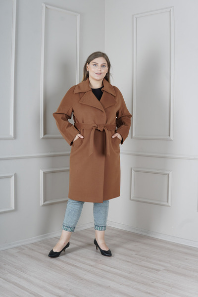 KENT Uzun Kaşe Kahve Slim Fit Kaban Şık Yaka Detaylı