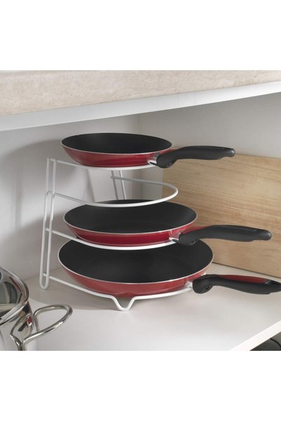 Metaltex Frypan Holder Sierra White – 4-Seat Pan Organizer – Countertop, Cabi...