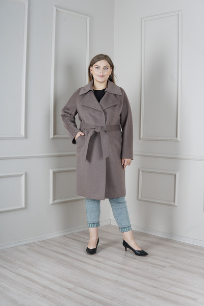 KENT Uzun Kaşe Vizon Slim Fit Kaban Şık Yaka Detaylı