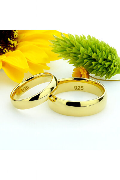 deren gümüş 925 Ayar Bombeli Gümüş Alyans – 5mm Altın Kaplama, Kadın-Erkek Uyumlu Yüzük-Parlak ve Zarif Tasarım