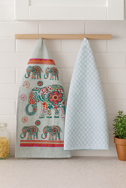 LaraLisa Collection 2'li Mutfak Peçetesi %100 Pamuk Dokuma Desenli ve Baskılı 40 x 60 Mutfak Havlu Seti