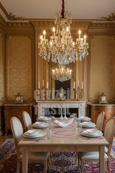 Çt Çeyizci Tekstil 1 Runner 6 Supla American Coffee Food Serving Set - Table Cloth and Presentation Set