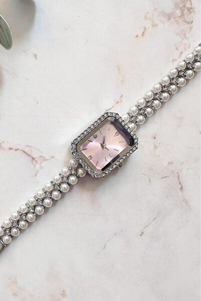 OQQO Phoebe Pink Dial Pearl Stone Women Wrist Watch
