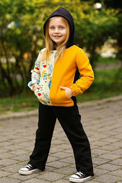 Hilal Akıncı Kids Hanorac cu glugă cu imprimeu albastru pentru fete