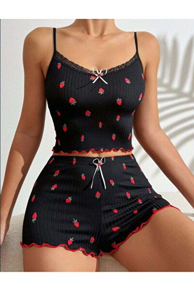 adora lingerie طقم شورت محبوك للنوم بحمالات قابلة للتعديل وتصميم عصري