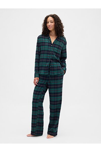GAP Kadın Koyu Yeşil Flannel Pull-On Pijama Altı