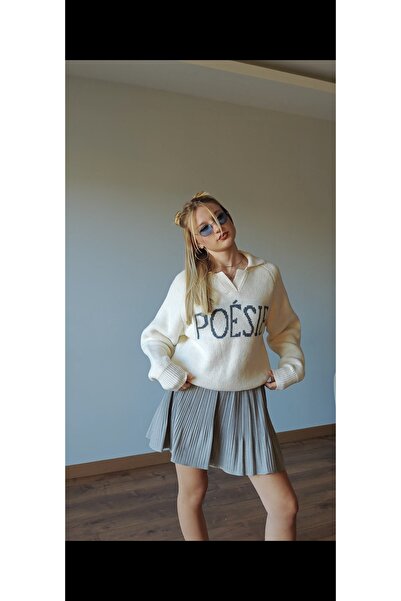 Aten سترة تريكو بياقة بولو منقوشة باللون الإيكرو