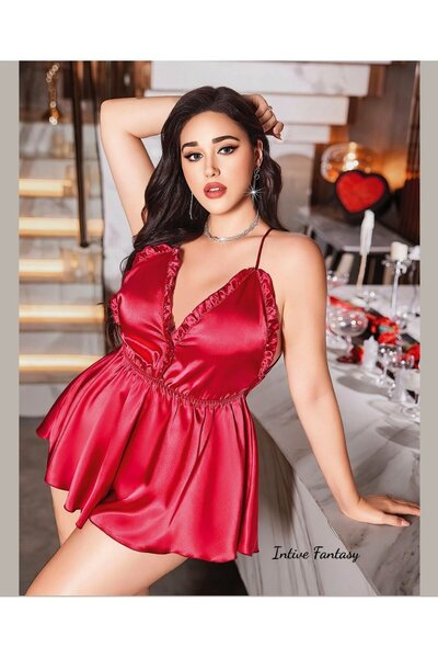 İntive Lingerie Intive Fantasy Red Plus Size V-Neck Cross-Tied Back Mini Nightdress -Lolita Collection