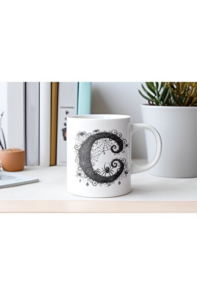 Beramussa كوب بتصميم حرف C على شكل عنكبوت وشبكات العناكب - هدية خاصة للهالوين