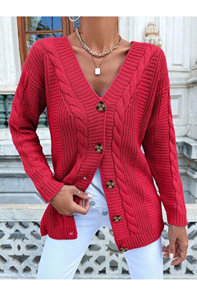 Cherry Butik سترة كارديجان فضفاضة ذات ملمس ناعم وأزرار