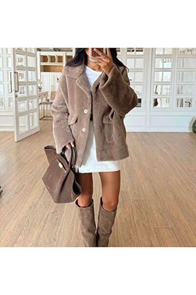 nidistore Women's Plush Jacket with Bag Pockets