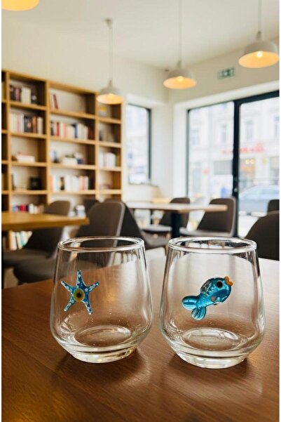 Arsglass Cam El Yapımı Figürlü 2li Kahve Yanı Su Bardağı