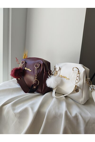 VivazzaLuxe 2'li Mini Deri Puf Charm Detaylı Kadın El, Omuz, Çapraz Çanta