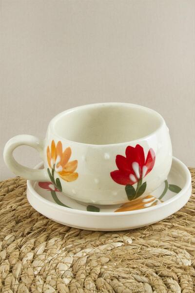 feryal Flower Patterned Ceramic Plate Mug