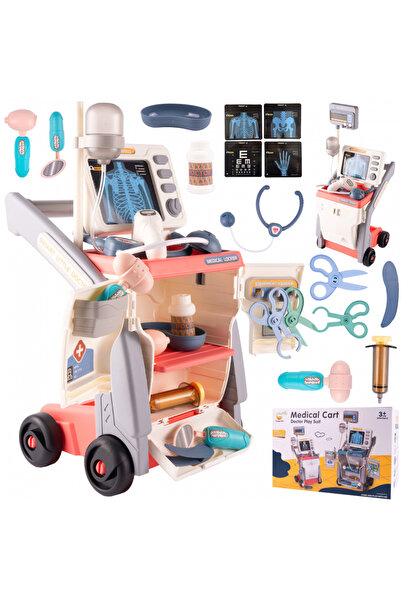 MalPlay Set de doctor cu carucior medical pe roti, cu monitor x-ray, cu Steto...