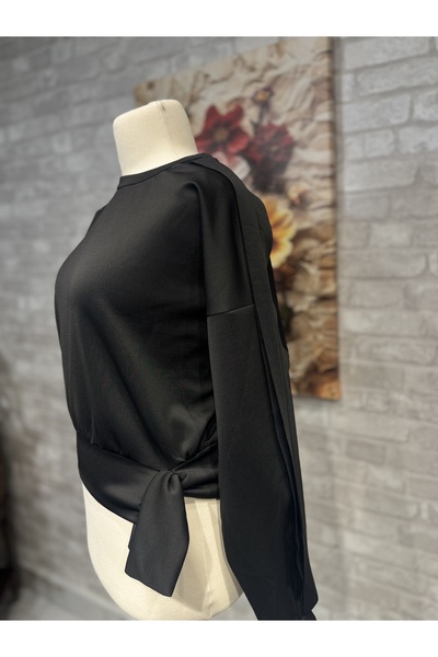 Maison MeDa Siyah parlak Scuba kışlık bluz