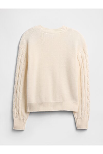 GAP Kız Çocuk Kırık Beyaz Kids Relaxed Cable Örgü Kazak