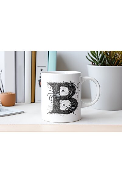 Beramussa كوب بتصميم حرف B على شكل عنكبوت وشبكات العنكبوت - هدية خاصة للهالوين