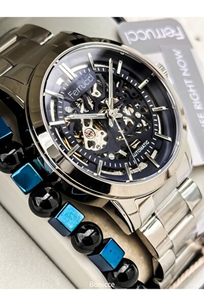 Ferrucci Steel Band Silver - Navy Dial Automatic Movement Men's Wristwatch