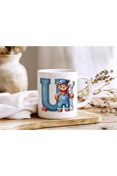 Beramussa Letter U Repairman Teddy Bear Figured Mug - Alphabet Letter Design ...