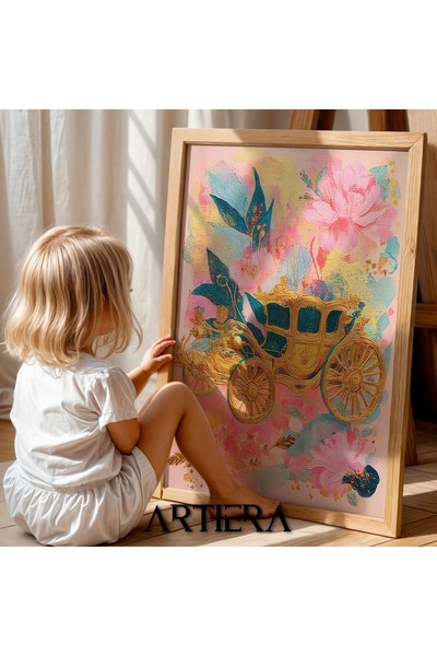 Artiera Pictură din lemn pentru camera fetelor prințesa vis cu cărucior de dovleac