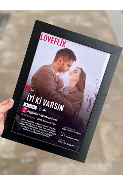 imzatasarım ÇERÇEVELİ Kişiye Özel Loveflix Film- Sevgiliye, Arkadaşa, Doğum G...