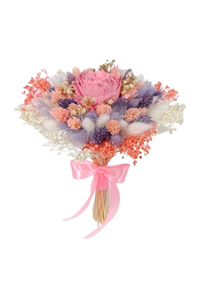 OEM Buchet mic cu trandafir ming și flori criogenate și uscate, roz/mov