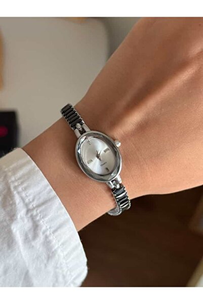 RoseandRoses Mansel Baget Su Yolu Kordon Kadın Kol Saati Gümüş Siyah