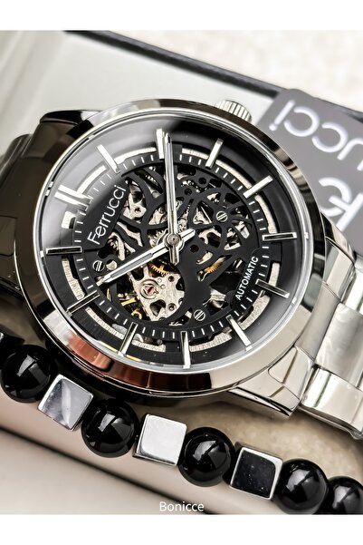 Ferrucci Steel Band Silver - Black Dial Automatic Movement Men's Wristwatch