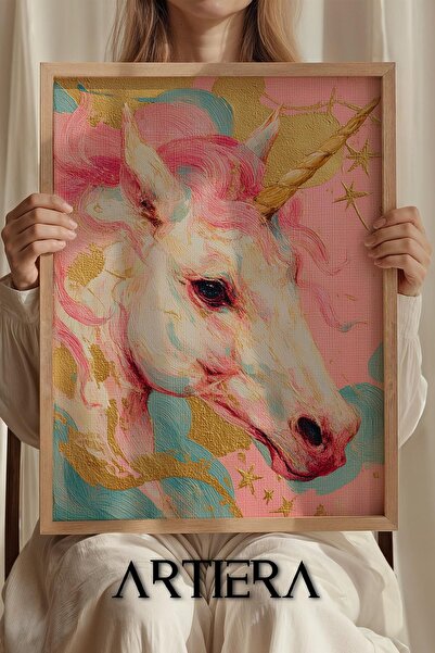 Artiera Princess Dream Golden Horned Unicorn Girl's Room Wooden Painting