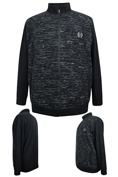 marufshop Erkek Büyük Beden 122-158 Kilo Arası İçin Uygun Pamuklu Geniş Kalıp Dik Yaka Fermuarlı Sweat Mont