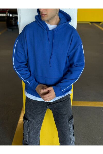 DARK MODA Φούτερ Unisex με ρίγες oversized με κουκούλα με κορδόνι και τσέπες καγκουρό