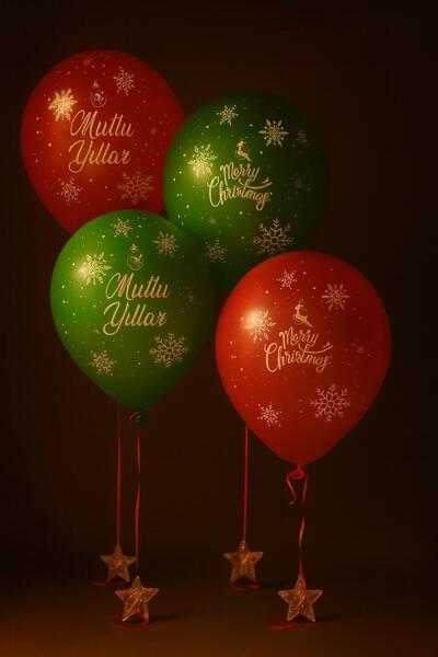 Balonsan Yılbaşı Temalı Kırmızı-Yeşil Balon 25 Adet